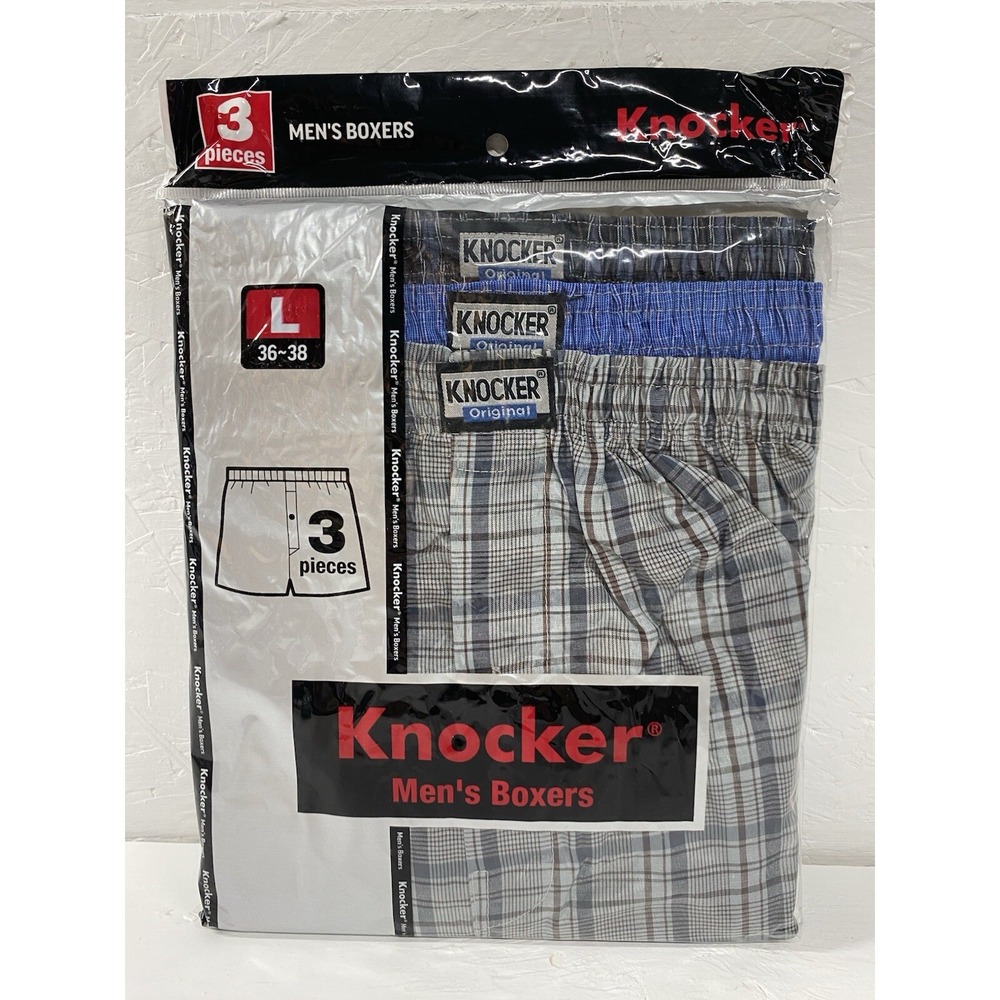 New Knocker Men's Size Large Plaid Boxer Shorts (3 Pack)